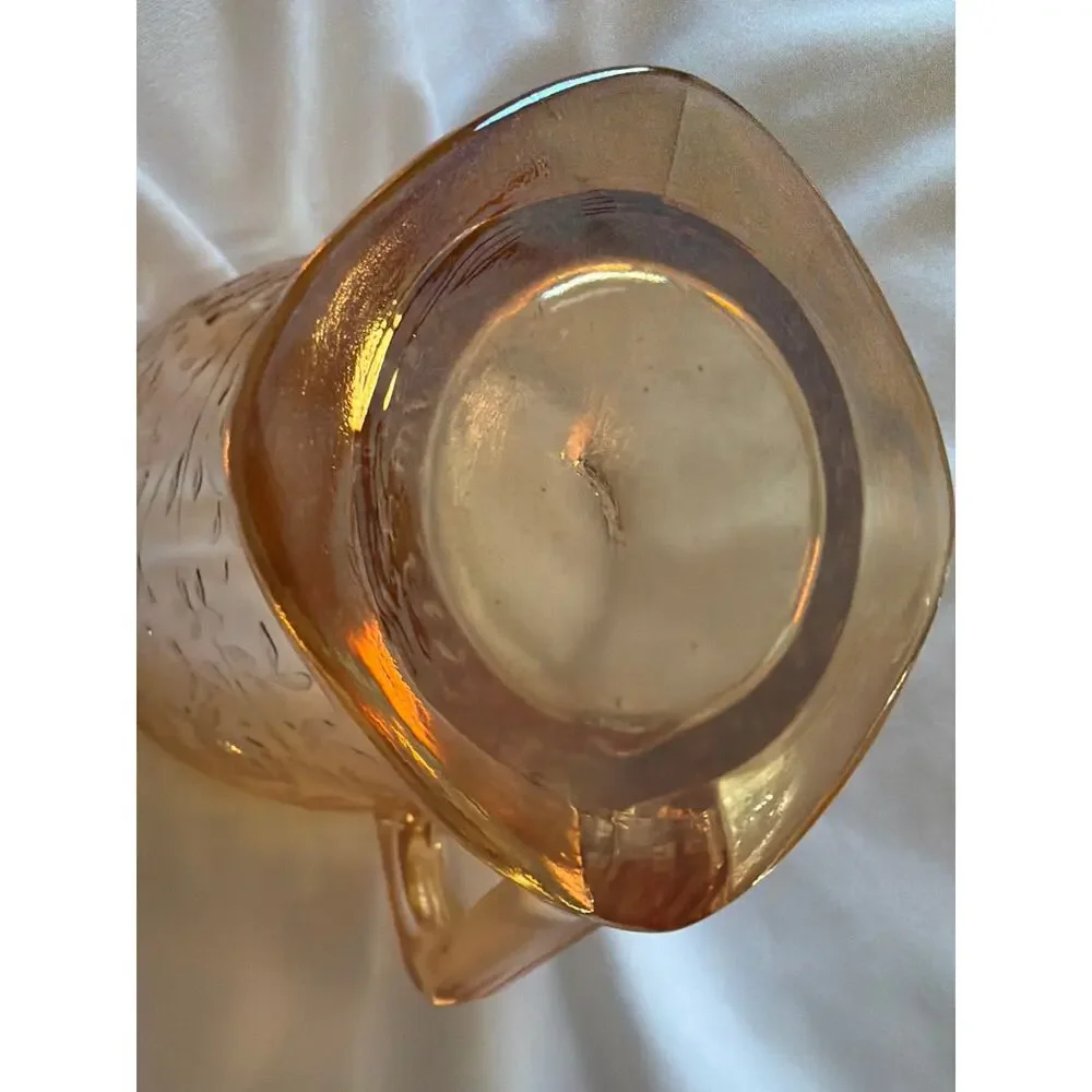 Vintage Pink Depression Carnival Glass Creamer Etched Floral Milk Multitonal